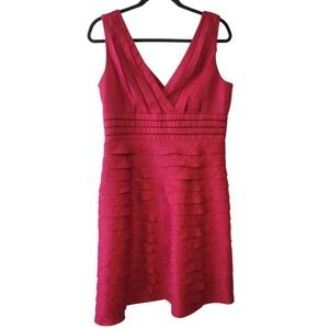Adrianna Papell Red Shuttered Pleats Sleeveless Cocktail Dress Size 14